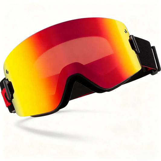 Red Double-Layer Anti-Fog Magnetic Ski Goggles