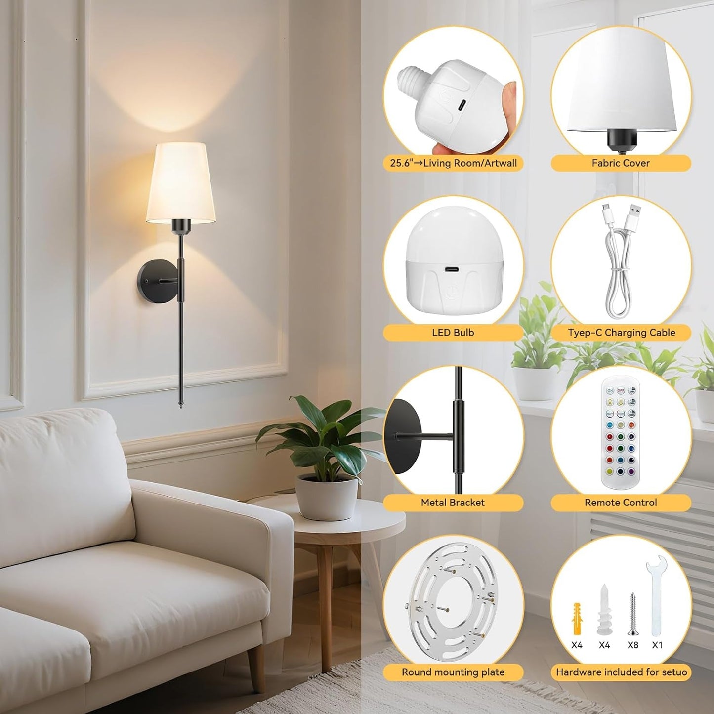 Wireless Battery-Powered Wall Lamps – Remote Control & Multi-Color