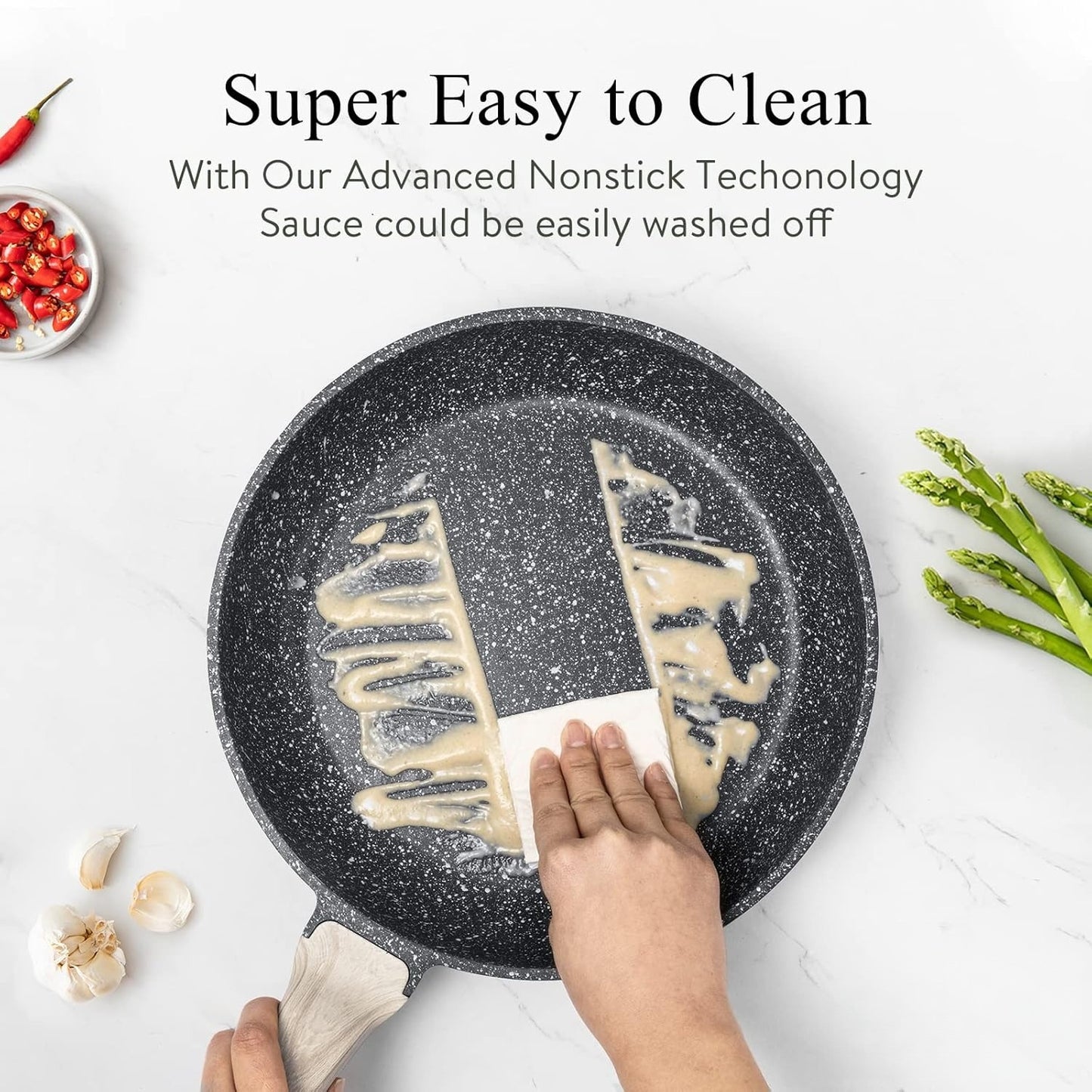 21Pcs Pots and Pans Set, Nonstick Cookware Sets, White Granite Induction Cookware Non Stick Cooking Set w/Frying Pans & Saucepans