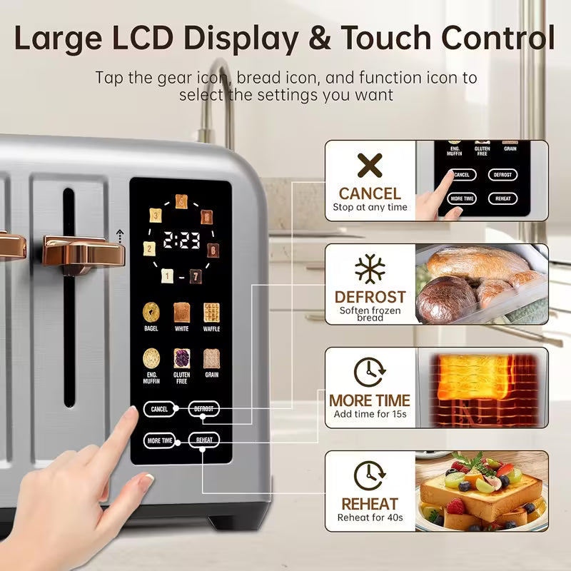 4-Slice Digital Toaster with Dual Touchscreen, 7 Browning Settings