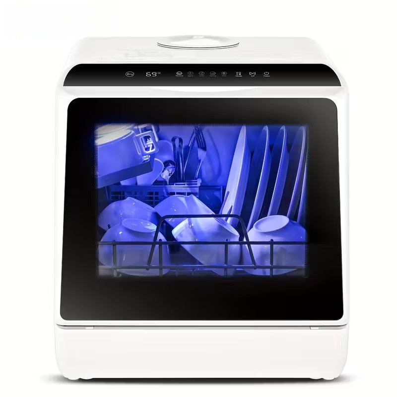 6-Program Mini Portable Dishwasher with 5L Water Tank & Dual Glass Door