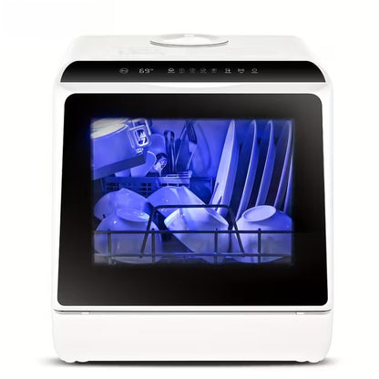 6-Program Mini Portable Dishwasher with 5L Water Tank & Dual Glass Door