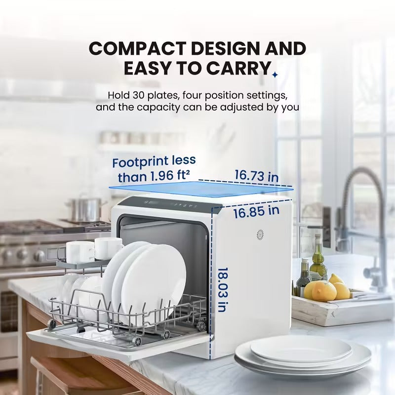 6-Program Mini Portable Dishwasher with 5L Water Tank & Dual Glass Door