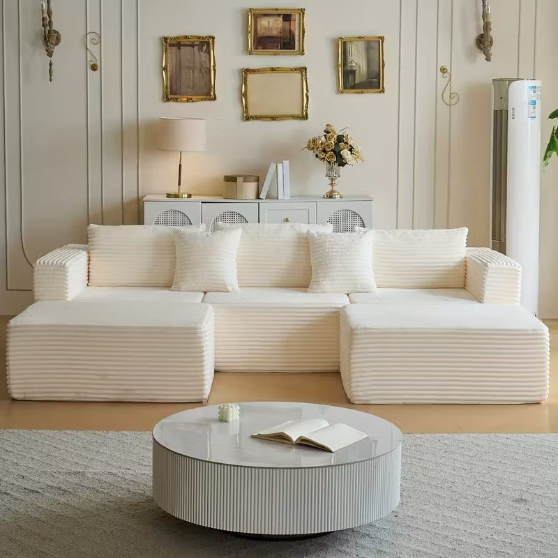 10.24-Inch Modular U-Shaped Corduroy Sofa, 4-Seater Sectional with Chaise Lounge, Freely Combinable Living Room Sofa in Black or Grey