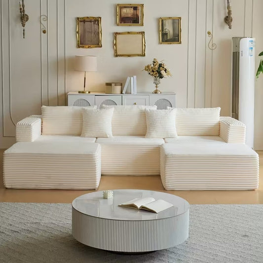 10.24-Inch Modular U-Shaped Corduroy Sofa, 4-Seater Sectional with Chaise Lounge, Freely Combinable Living Room Sofa in Black or Grey