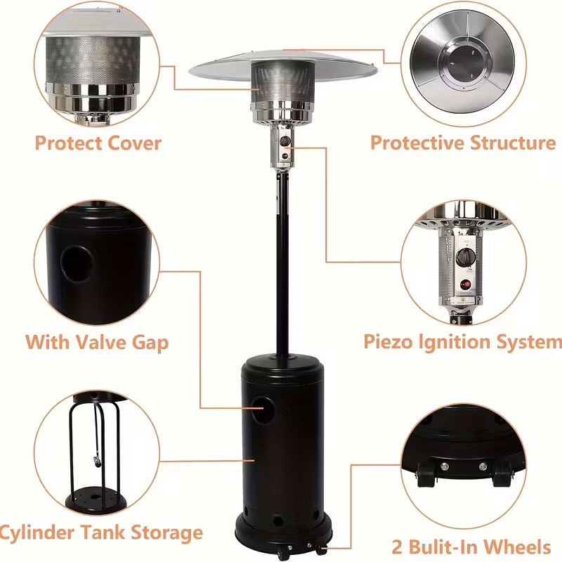 87" LP Gas Patio Heater with Wheels, Outdoor Freestanding Propane Heater