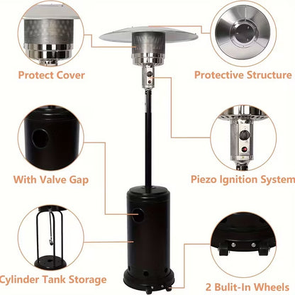 87" LP Gas Patio Heater with Wheels, Outdoor Freestanding Propane Heater