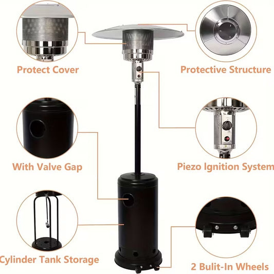 87" LP Gas Patio Heater with Wheels, Outdoor Freestanding Propane Heater