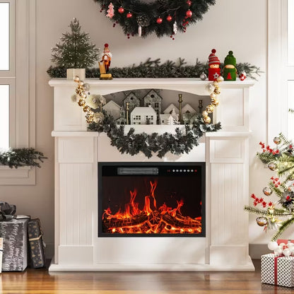 60-inch Farmhouse TV Stand with Fireplace, Adjustable LED Flames & Storage Shelves"