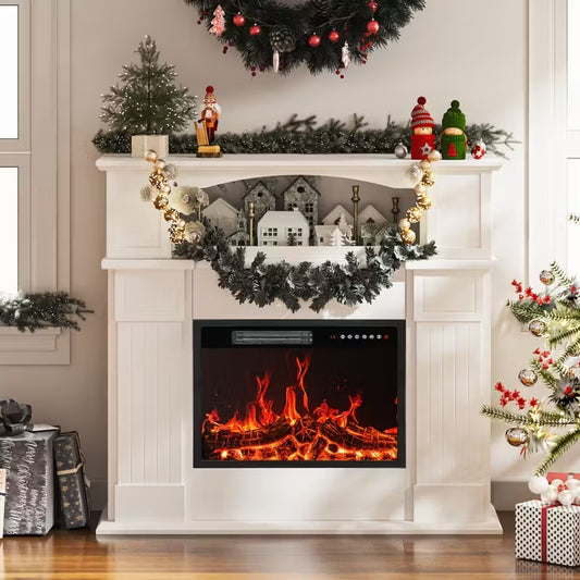 60-inch Farmhouse TV Stand with Fireplace, Adjustable LED Flames & Storage Shelves"