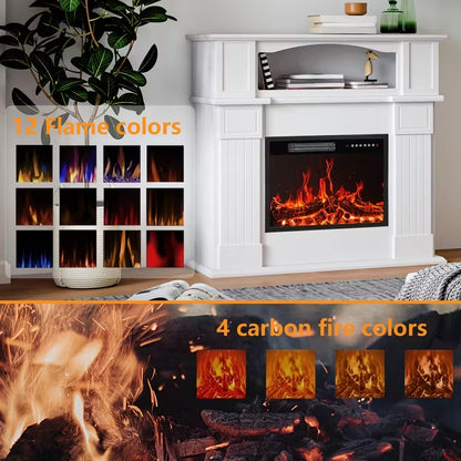 60-inch Farmhouse TV Stand with Fireplace, Adjustable LED Flames & Storage Shelves"