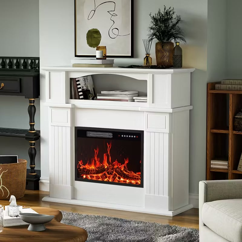 60-inch Farmhouse TV Stand with Fireplace, Adjustable LED Flames & Storage Shelves"