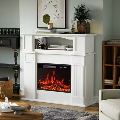 60-inch Farmhouse TV Stand with Fireplace, Adjustable LED Flames & Storage Shelves"