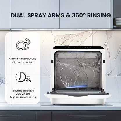 6-Program Mini Portable Dishwasher with 5L Water Tank & Dual Glass Door