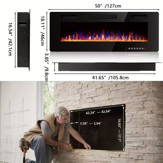 Slimline Electric Fireplace, Wall or Table, Realistic Flame, 120V US