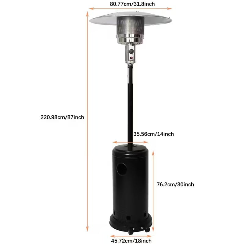 87" LP Gas Patio Heater with Wheels, Outdoor Freestanding Propane Heater