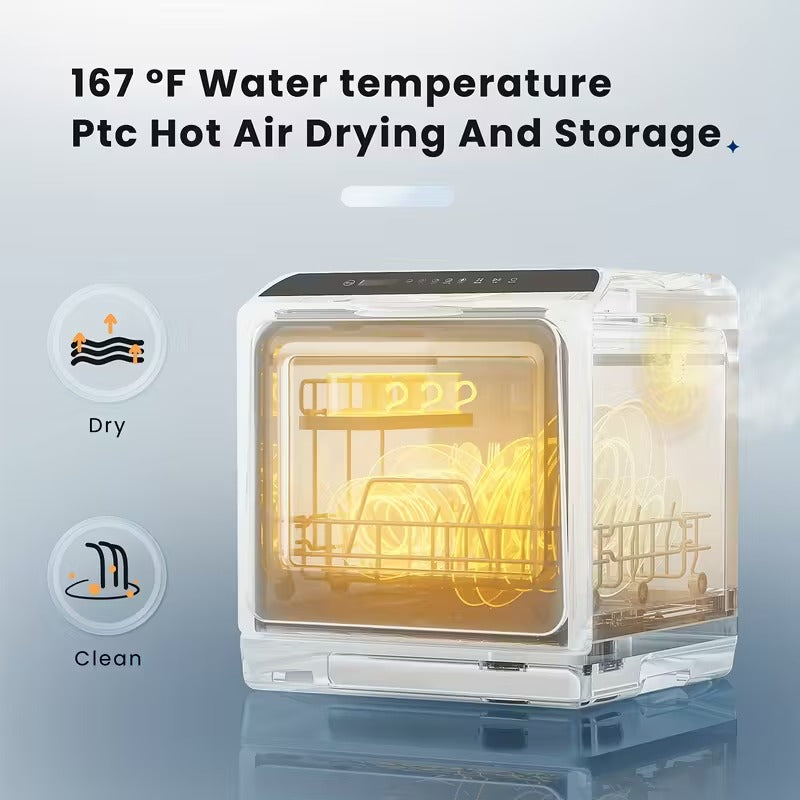 6-Program Mini Portable Dishwasher with 5L Water Tank & Dual Glass Door