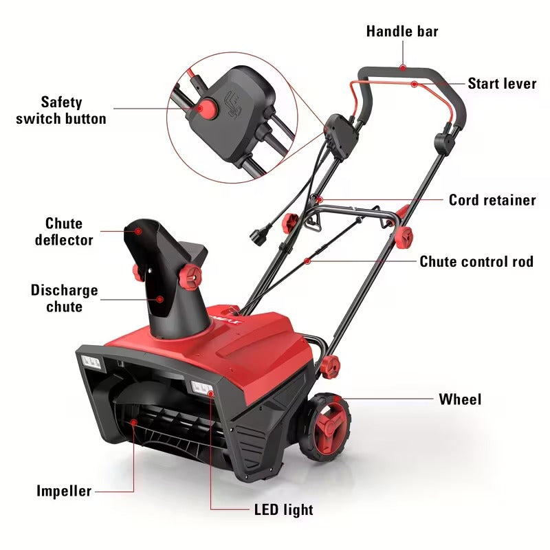 9.5" Electric Snow Thrower, 15 AMP, Dual LED, 180° Chute Rotation