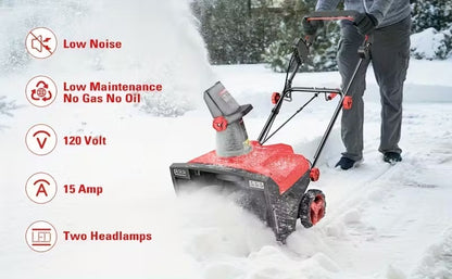 9.5" Electric Snow Thrower, 15 AMP, Dual LED, 180° Chute Rotation