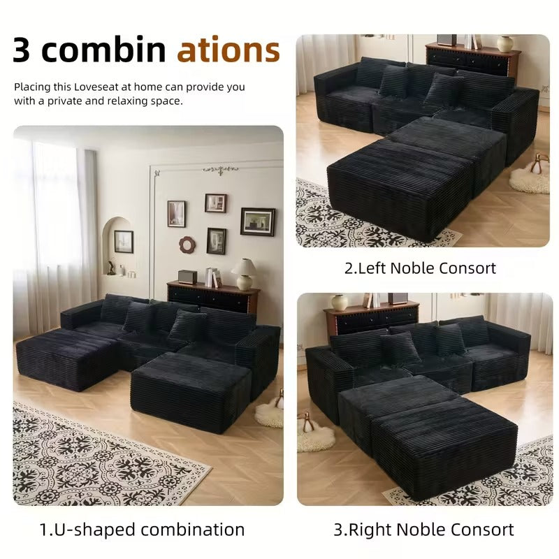 10.24-Inch Modular U-Shaped Corduroy Sofa, 4-Seater Sectional with Chaise Lounge, Freely Combinable Living Room Sofa in Black or Grey