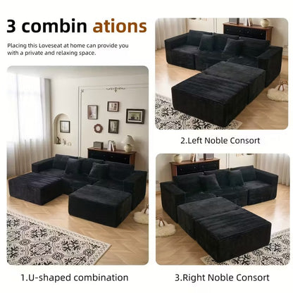 10.24-Inch Modular U-Shaped Corduroy Sofa, 4-Seater Sectional with Chaise Lounge, Freely Combinable Living Room Sofa in Black or Grey