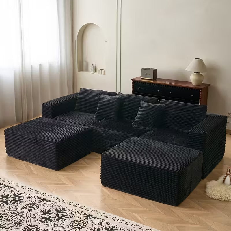 10.24-Inch Modular U-Shaped Corduroy Sofa, 4-Seater Sectional with Chaise Lounge, Freely Combinable Living Room Sofa in Black or Grey
