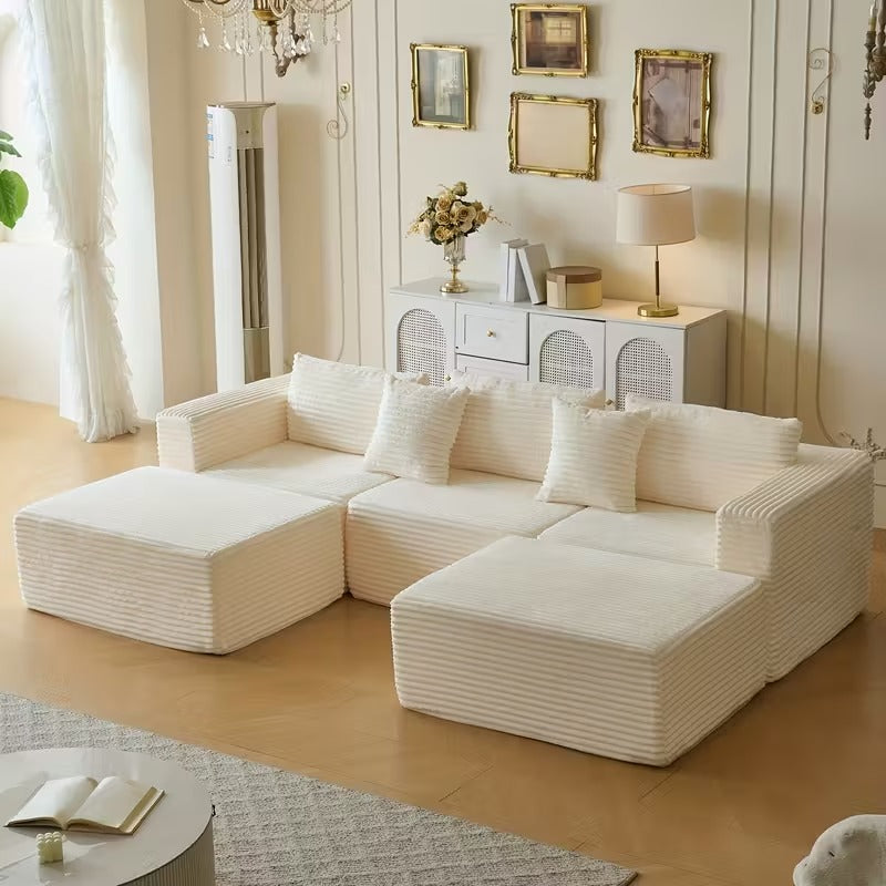 10.24-Inch Modular U-Shaped Corduroy Sofa, 4-Seater Sectional with Chaise Lounge, Freely Combinable Living Room Sofa in Black or Grey