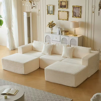 10.24-Inch Modular U-Shaped Corduroy Sofa, 4-Seater Sectional with Chaise Lounge, Freely Combinable Living Room Sofa in Black or Grey