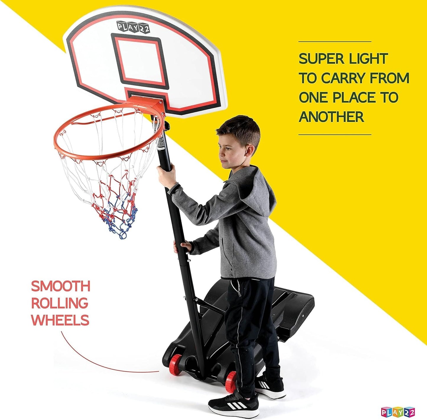 179-209cm Portable Basketball Stand Hoop with Adjustable Height, Wheels, and Backboard