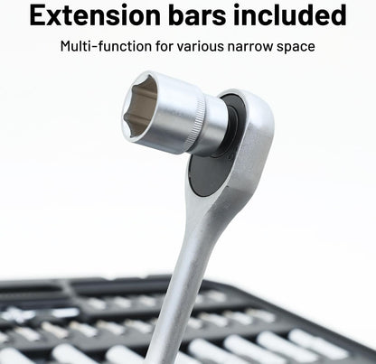 216Pcs Mechanic Tool Set with Ratchet Wrench Sockets Spanners Bits Set and Hex Key Comprehensive Auto Repair Tool Kit (Including The Case) – 1/2", 1/4", 3/8" Drive Socket Set with Ratchet Wrenches, Spanners, Bits, Hex Keys – Car Tool Kit in Case