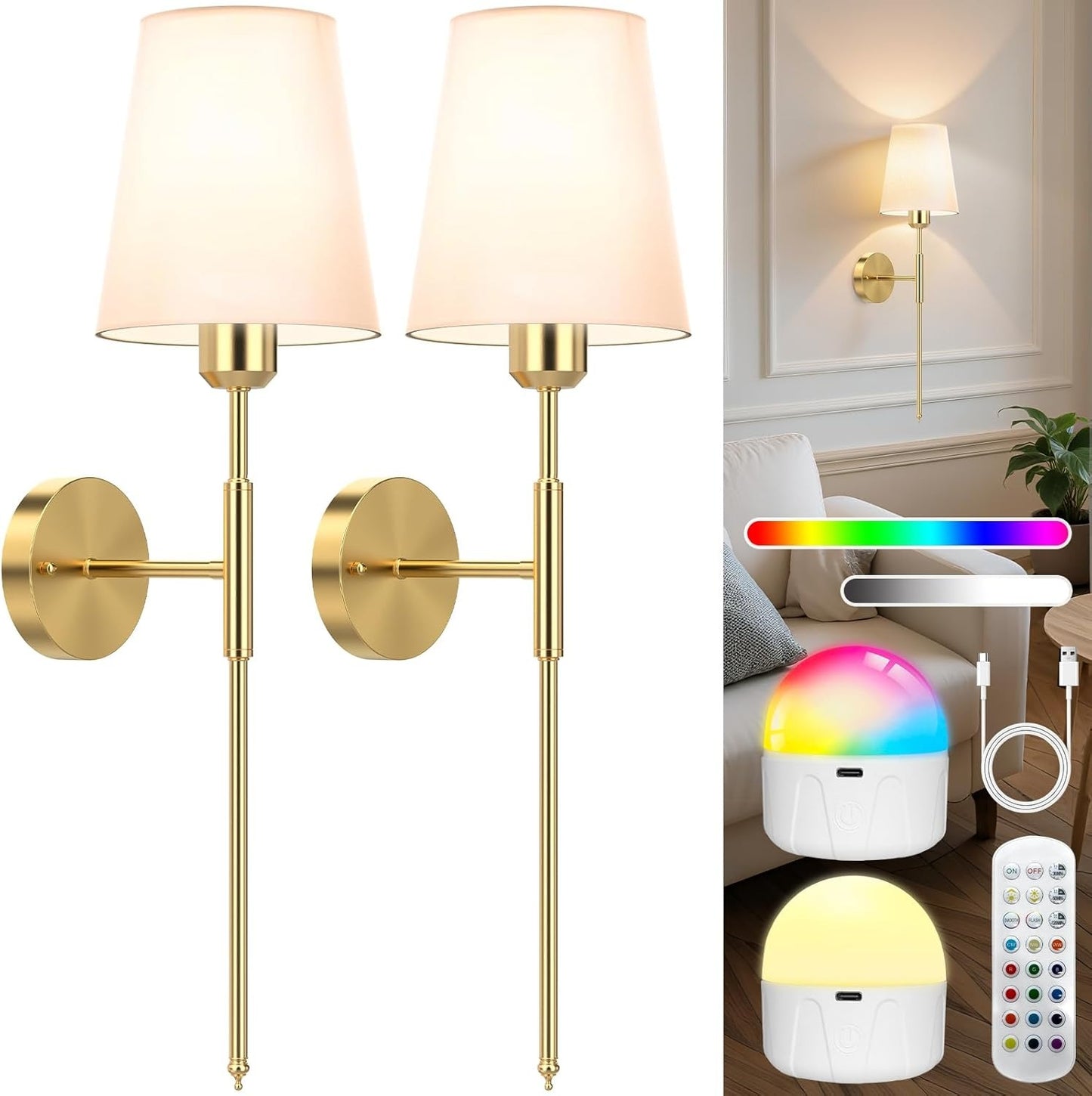 Wireless Battery-Powered Wall Lamps – Remote Control &amp; Multi-Color