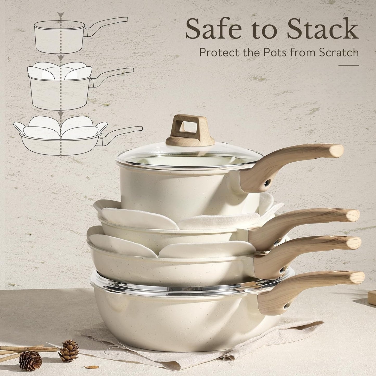 21Pcs Pots and Pans Set, Nonstick Cookware Sets, White Granite Induction Cookware Non Stick Cooking Set w/Frying Pans & Saucepans