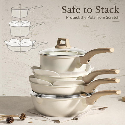 21Pcs Pots and Pans Set, Nonstick Cookware Sets, White Granite Induction Cookware Non Stick Cooking Set w/Frying Pans & Saucepans